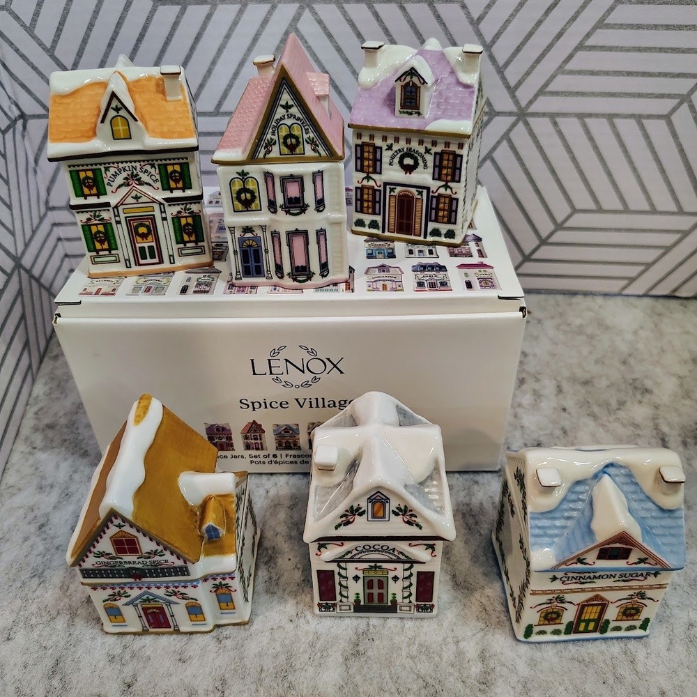 Lenox Spice Village Christmas Spice Jars Set of 6 Porcelain Holiday Houses